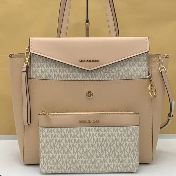 Michael Kors Maisie Large Pebbled Leather 3-in-1 Tote Bag Buff Signature Multi - Picture 14 of 16